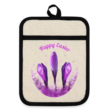 Krokusse Frohe Ostern - Topflappen mit Gummirückseite - Leinen/Schwarz  - Vorne