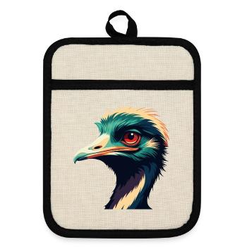 Emu Cartoon Character Colorful Pet Animal - Pot holders with rubber back - linen/black  - Front