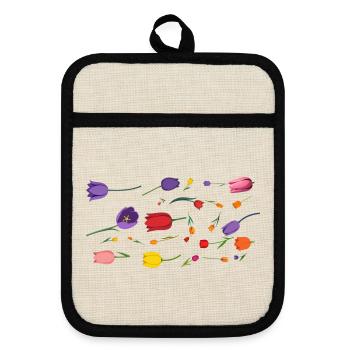 Flowers Spring Tulips - Pot holders with rubber back - linen/black  - Front