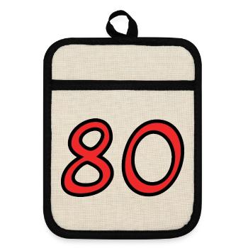 80. 80 JAHRE. 80-JÄHRIGES JUBILÄUM. 80. GEBURTSTAG. - Topflappen mit Gummirückseite - Leinen/Schwarz  - Vorne