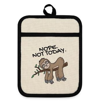 Faultier Nope not today - Topflappen mit Gummirückseite - Leinen/Schwarz  - Vorne