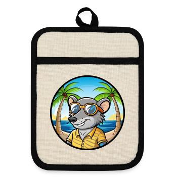 Rat Drôle Dessin Animé Plage D’été Lunettes De Soleil Autocollant - Maniques avec dos en caoutchouc - lin/noir  - Devant