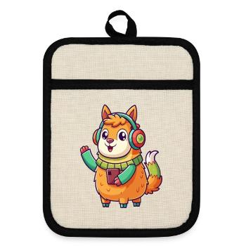 Lama Funny Cartoon Character Casquephone Musique - Maniques avec dos en caoutchouc - lin/noir  - Devant