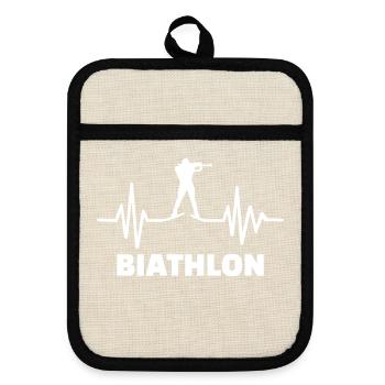 heartbeat biathlon - Topflappen mit Gummirückseite - Leinen/Schwarz  - Vorne