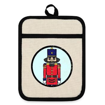 Fescher Nussknacker Weihnachtsmarkt - Topflappen mit Gummirückseite - Leinen/Schwarz  - Vorne
