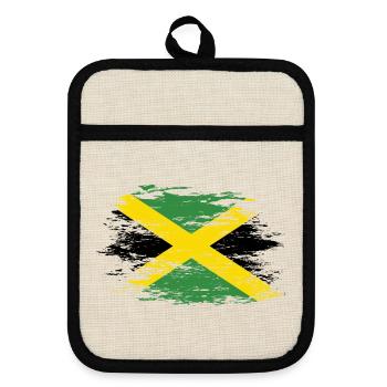Jamaica flag used - Pot holders with rubber back - linen/black  - Front