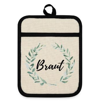Braut - Topflappen mit Gummirückseite - Leinen/Schwarz  - Vorne