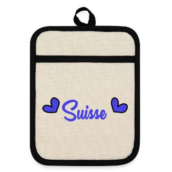 SWITZERLAND. COUNTRY. GENEVA. HUMOR. COUNTRY - Pot holders with rubber back - linen/black  - Front
