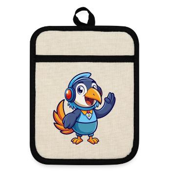 Toucan Funny Cartoon Character Headphone Music - Pot holders with rubber back - linen/black  - Front