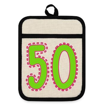 50. 50 YEARS. 50th ANNIVERSARY. 50 YEARS ANNIVERSARY. - Pot holders with rubber back - linen/black  - Front