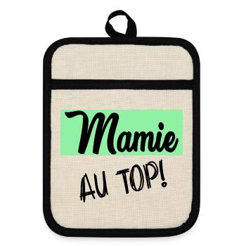 MAMIE. GRAND-MERE. FÊTE DES MÈRES - Maniques avec dos en caoutchouc - lin/noir  - Devant