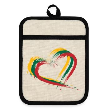 Heart brush flag of Lithuania - Pot holders with rubber back - linen/black  - Front