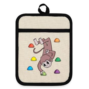 Affe an der Kletterwand - Klettern - Geschenk - Topflappen mit Gummirückseite - Leinen/Schwarz  - Vorne