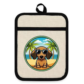 Miniatur Dackel Hund Rasse Cartoon Sonnenbrille - Topflappen mit Gummirückseite - Leinen/Schwarz  - Vorne