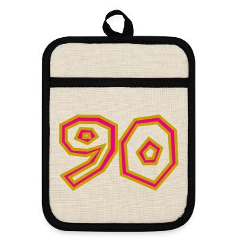 90. 90 JAHRE. 90-JÄHRIGES JUBILÄUM. 90-JÄHRIGES JUBILÄUM. - Topflappen mit Gummirückseite - Leinen/Schwarz  - Vorne