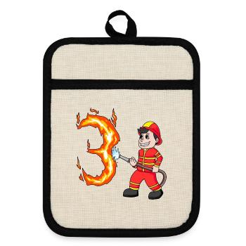 3. Geburtstag 3 Jahre Feuerwehr Geschenk - Topflappen mit Gummirückseite - Leinen/Schwarz  - Vorne