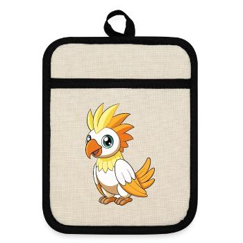 Cacatoès Mascotte Mignonne Personnage De Dessin Animé Kawaii - Maniques avec dos en caoutchouc - lin/noir  - Devant