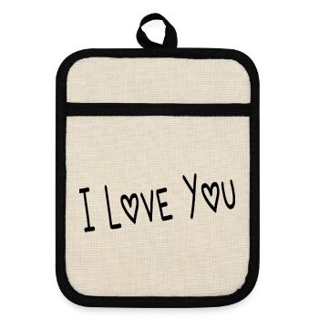 VALENTINSTAG. ICH LIEBE DICH. ICH LIEBE DICH. LIEBE. LIEBE - Topflappen mit Gummirückseite - Leinen/Schwarz  - Vorne