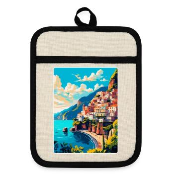 Amalfi Italy Vintage Travel Poster WPA Souvenir - Pot holders with rubber back - linen/black  - Front