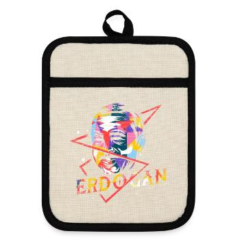Spöttischer Erdogan Boxhandschuh - Topflappen mit Gummirückseite - Leinen/Schwarz  - Vorne