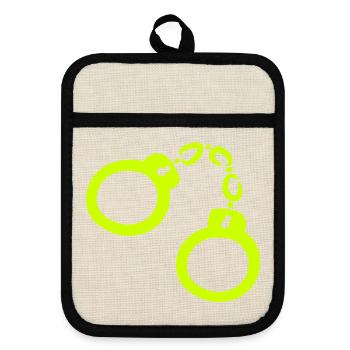 Handschellen Gelb - Topflappen mit Gummirückseite - Leinen/Schwarz  - Vorne