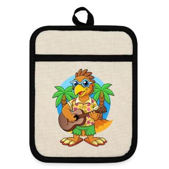 Funny Hawk Cartoon Summer Beach Sunglasses Guitar - Pot holders with rubber back - linen/black  - Front