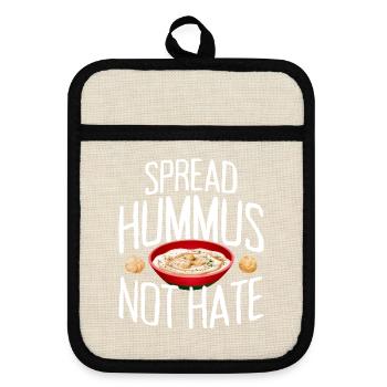 Spread Hummus Not Hate Vegan Geschenk Für Veganer - Topflappen mit Gummirückseite - Leinen/Schwarz  - Vorne