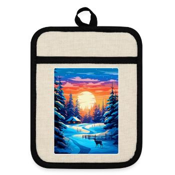 Lappland Finnland Vintage Reiseplakat Souvenir WPA - Topflappen mit Gummirückseite - Leinen/Schwarz  - Vorne