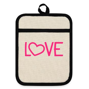 Liebe Herz Romantisch - Topflappen mit Gummirückseite - Leinen/Schwarz  - Vorne