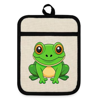 Frog Cute Mascot Cartoon Character Kawaii - Pot holders with rubber back - linen/black  - Front