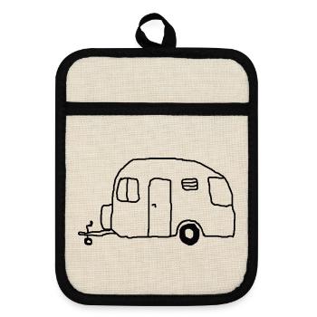 wohnwagen zeichnung - Topflappen mit Gummirückseite - Leinen/Schwarz  - Vorne