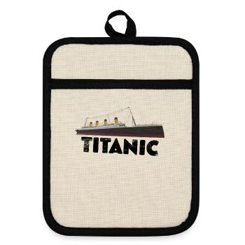 Titanic Retro - Topflappen mit Gummirückseite - Leinen/Schwarz  - Vorne
