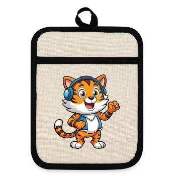 Tiger Funny Cartoon Character Musique de casque - Maniques avec dos en caoutchouc - lin/noir  - Devant