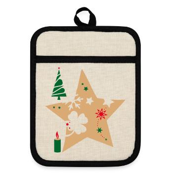 Weihnachtstern Tannenbaum - Topflappen mit Gummirückseite - Leinen/Schwarz  - Vorne