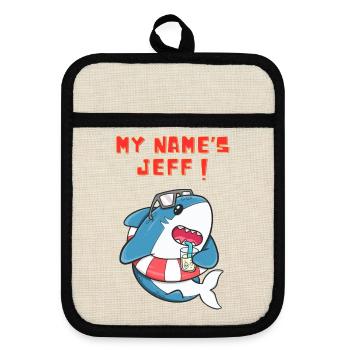 Mein Name ist Jeff - Topflappen mit Gummirückseite - Leinen/Schwarz  - Vorne