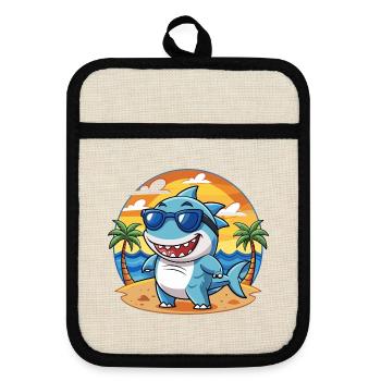 Shark Funny Cartoon Summer Beach Sunglasses - Pot holders with rubber back - linen/black  - Front