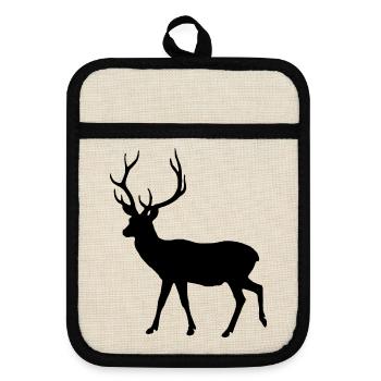 Hirsch - Topflappen mit Gummirückseite - Leinen/Schwarz  - Vorne