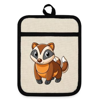 Dachs Niedliches Maskottchen Zeichentrickfigur Kawaii - Topflappen mit Gummirückseite - Leinen/Schwarz  - Vorne