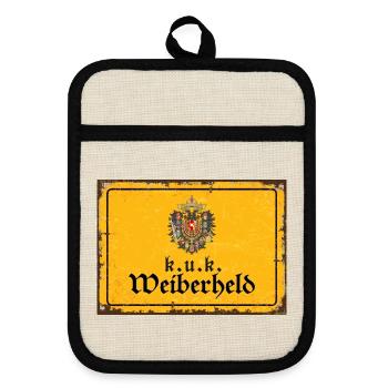 Vintage Österreich k.u.k. Weiberheld - Topflappen mit Gummirückseite - Leinen/Schwarz  - Vorne