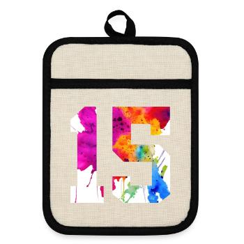 NUMBER 15 YEARS OLD 15TH BIRTHDAY - Pot holders with rubber back - linen/black  - Front