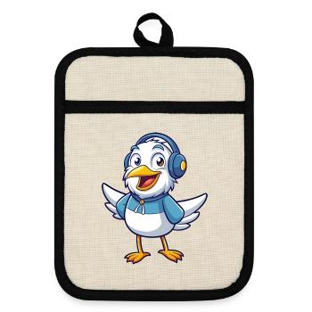 Mouette Funny Cartoon Character Musique de casque - Maniques avec dos en caoutchouc - lin/noir  - Devant
