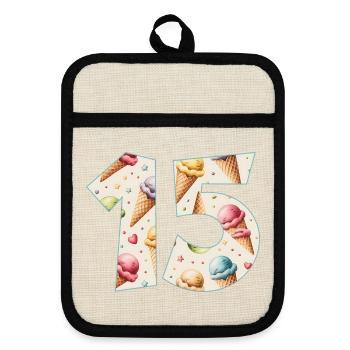 CREAM NUMBER 15 YEARS CREAM 15TH BIRTHDAY - Pot holders with rubber back - linen/black  - Front