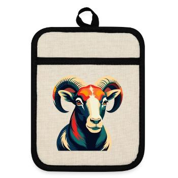 Ram Cartoon Figur Buntes Haustier Tier - Topflappen mit Gummirückseite - Leinen/Schwarz  - Vorne