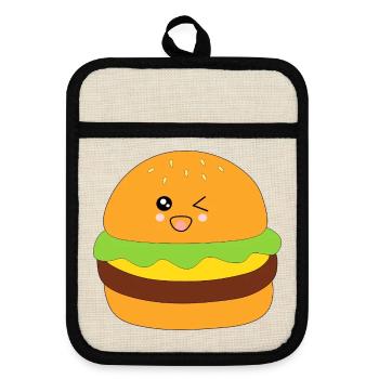 Burger, fast food, essen, kochen Geschenk Koch - Topflappen mit Gummirückseite - Leinen/Schwarz  - Vorne
