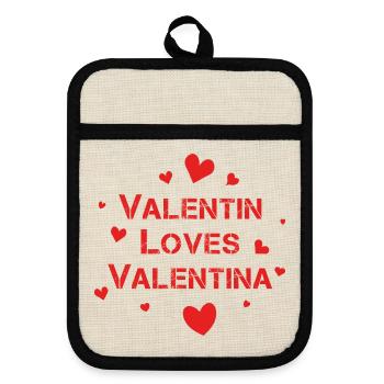Valentinstag Valentine rote Herzen - Topflappen mit Gummirückseite - Leinen/Schwarz  - Vorne