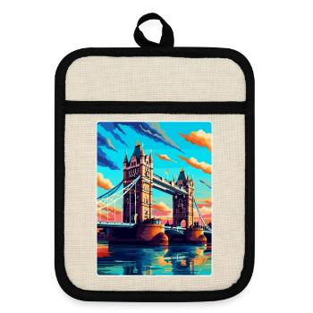 Tower Bridge England Uk Vintage Reiseposter WPA - Topflappen mit Gummirückseite - Leinen/Schwarz  - Vorne