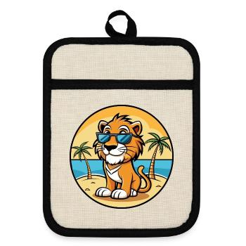 Liger Hybrid Lion Tiger Cat Breed Cartoon Beach - Pot holders with rubber back - linen/black  - Front