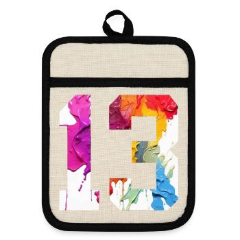 COLORED NUMBER 13 COLORFUL 13TH BIRTHDAY - Pot holders with rubber back - linen/black  - Front