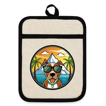 Mountain Cur Hund Rasse Cartoon Sonnenbrille Strand - Topflappen mit Gummirückseite - Leinen/Schwarz  - Vorne