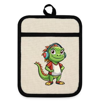 Iguane Funny Cartoon Character Musique de casque - Maniques avec dos en caoutchouc - lin/noir  - Devant